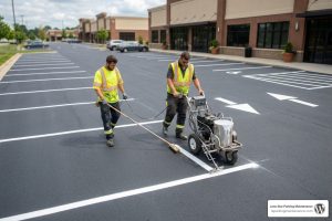 freshly restriped commercial parking lot