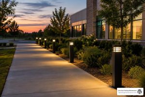 commercial bollard lighting along a walkway