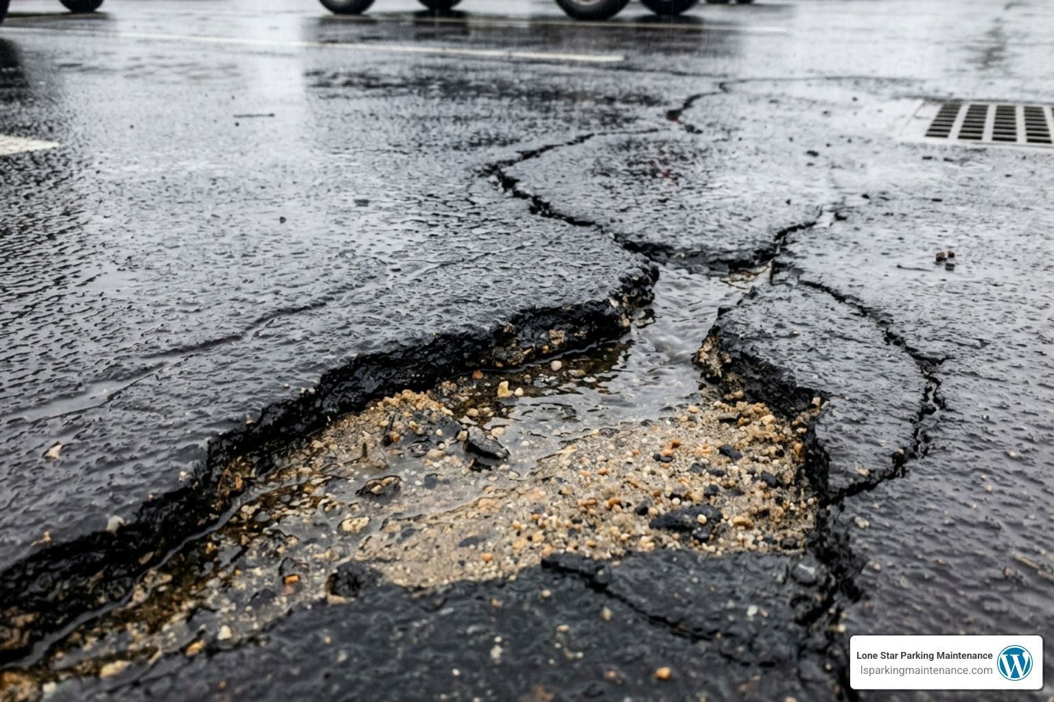 Water seeping into pavement cracks causing base erosion - asphalt crack repair service