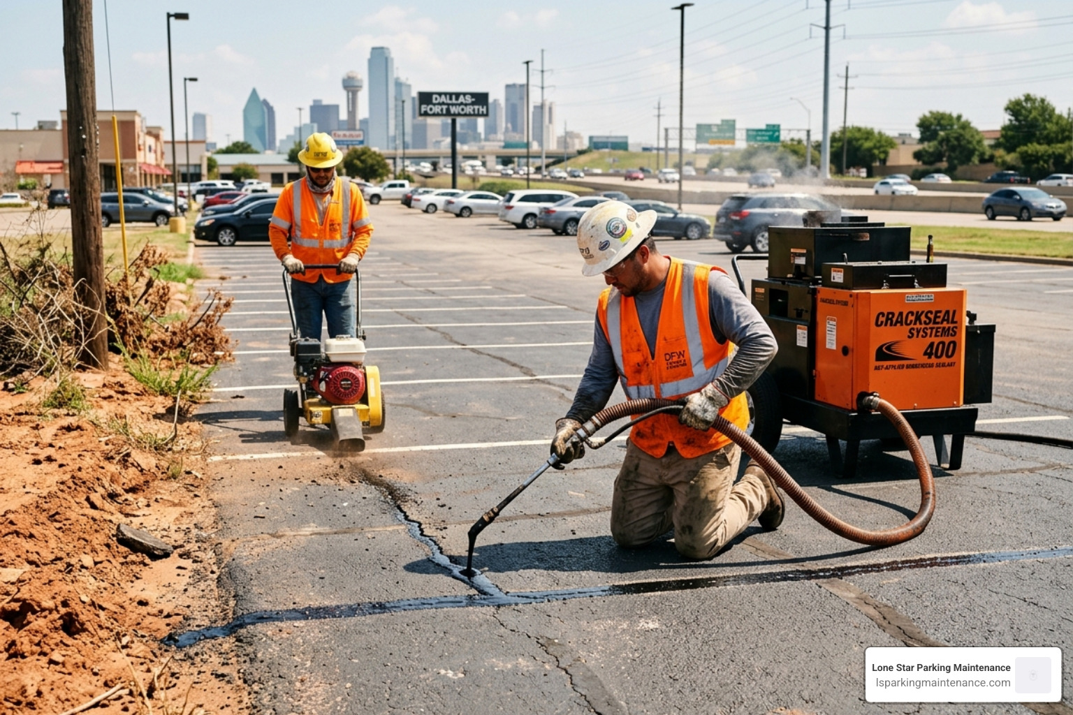 professional crack filling in DFW parking lot - asphalt sealing DFW metro