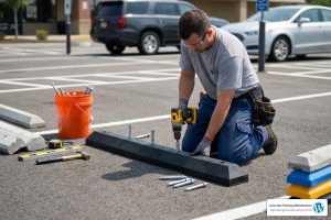 parking lot wheel stop materials and installation equipment