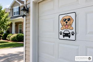 funny parking sign on a residential garage